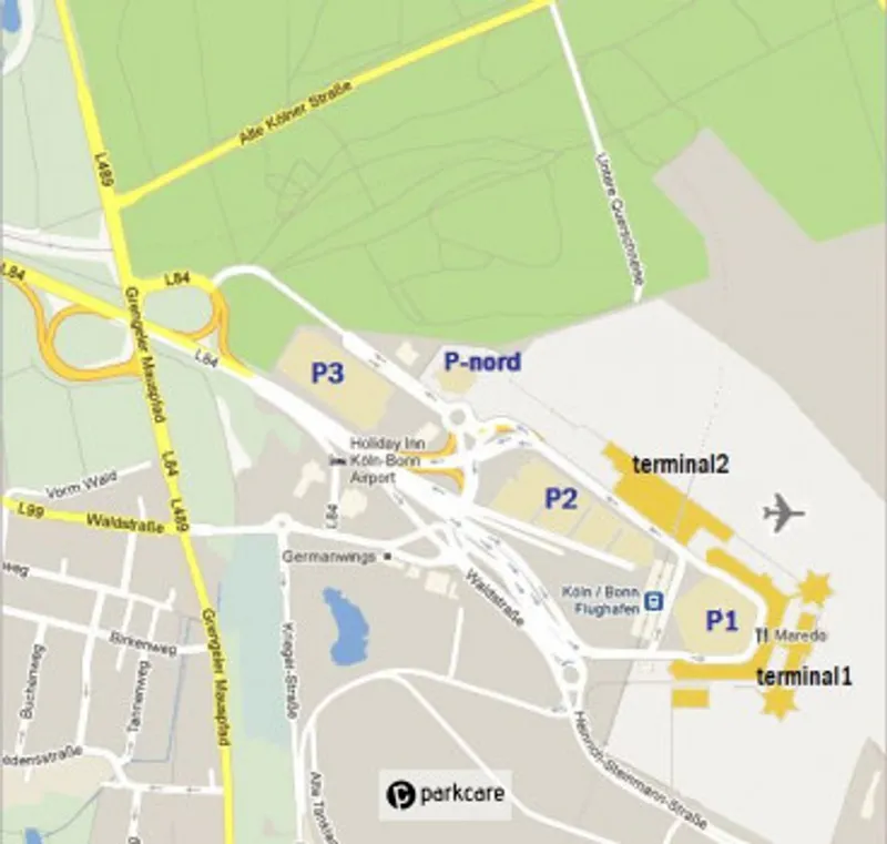 Overzichtskaart parkeerterrein vliegveld Keulen